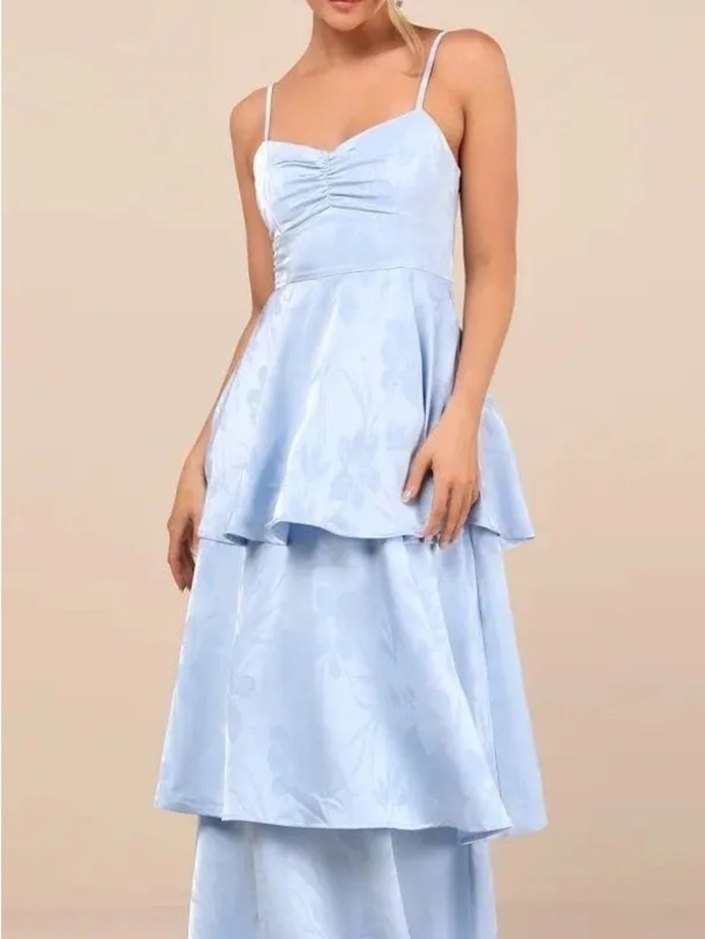 Lulus Prigette Light Blue Jacquard Tiered Maxi Dress